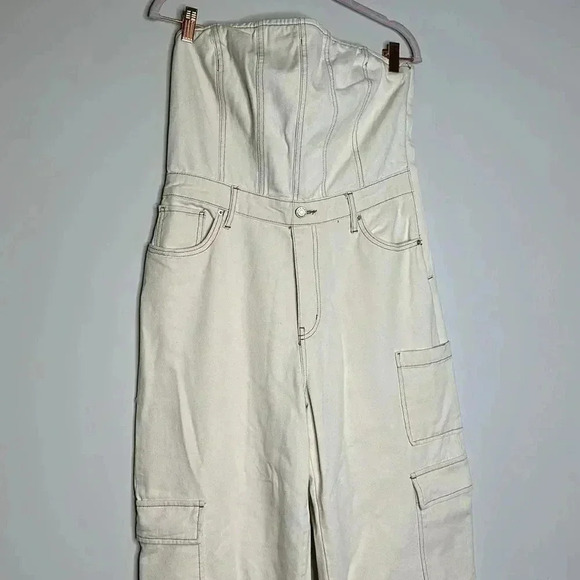 Women's Tube Cargo Denim Jumpsuit - 
Off -White M - Picture 5 of 12